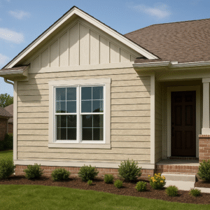 Single-story Texas home with beige fiber cement siding by 1n20 Home Services DFW Texas
