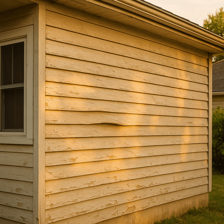 Faded and cracked siding on a Texas suburban home exterior
