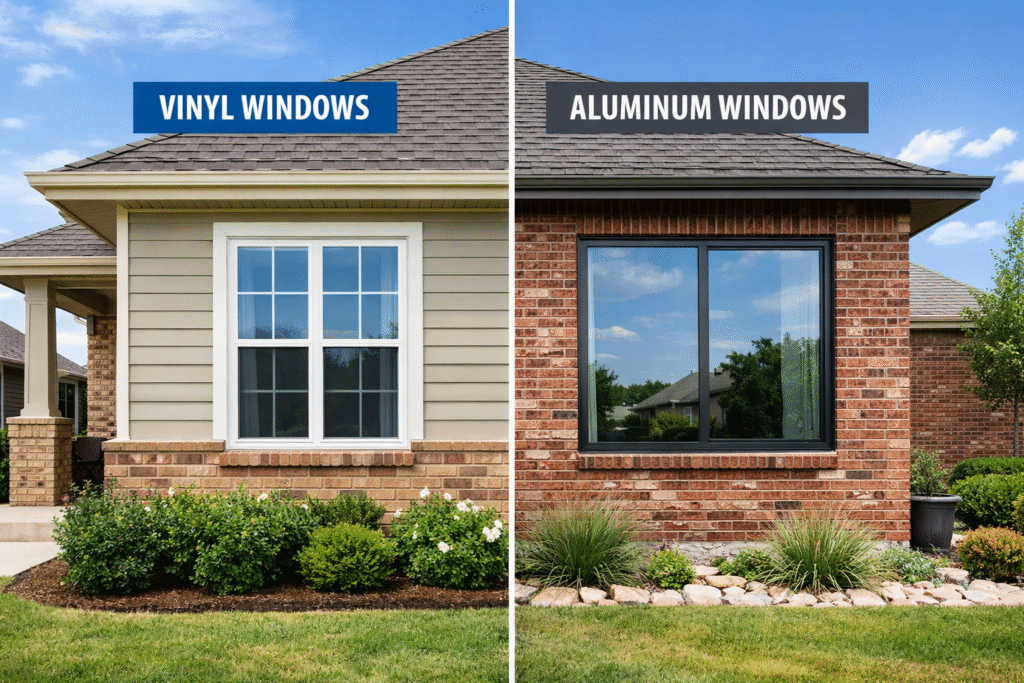 Vinyl vs aluminum windows on a DFW suburban home exterior