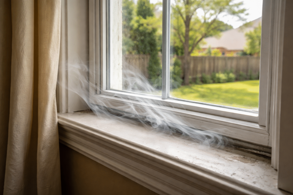 Draft coming through an older residential window in a Texas home.