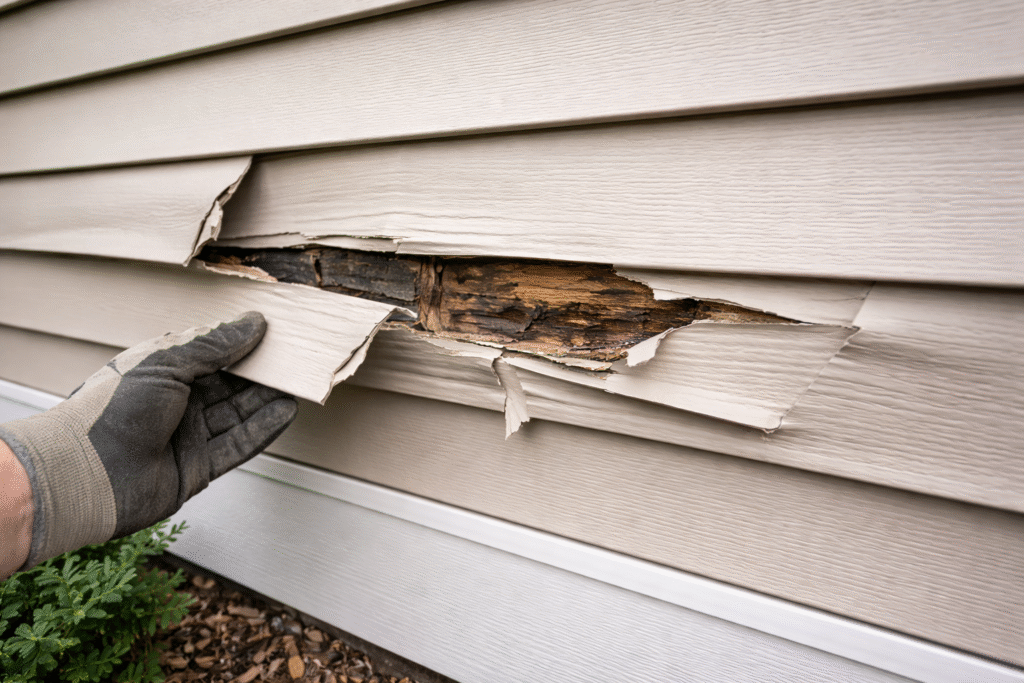 Siding damage on a DFW home.