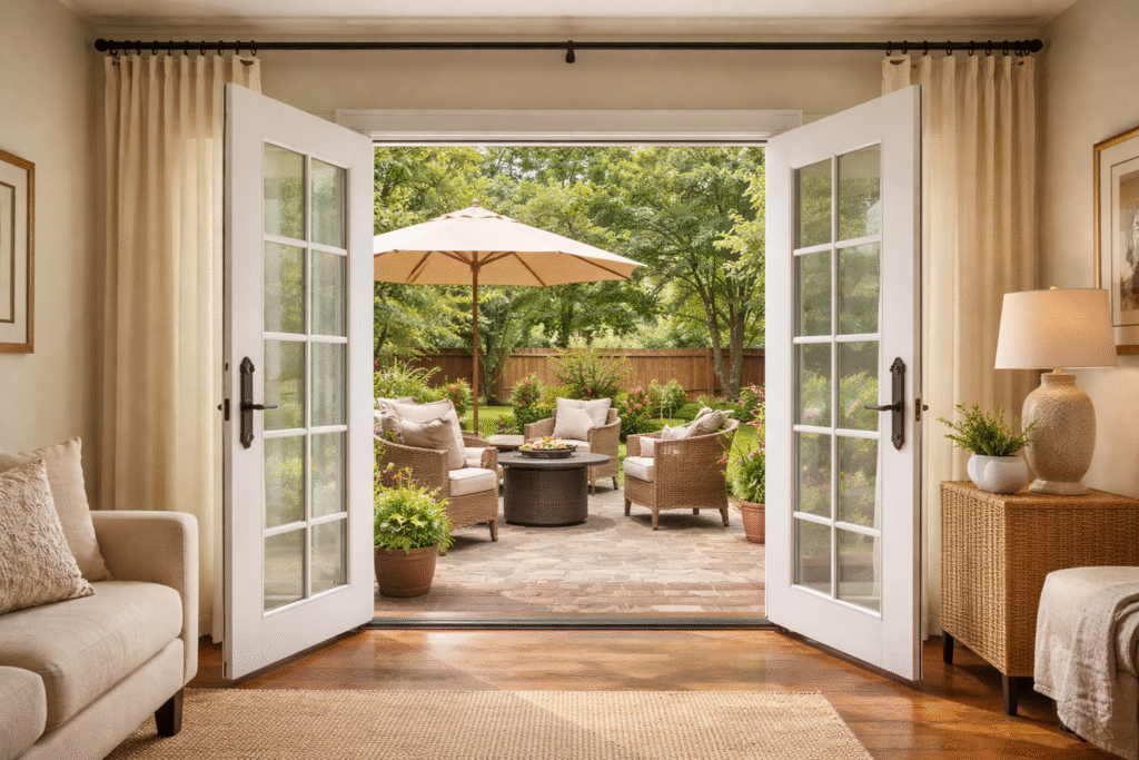 French patio doors in a North Texas home opening to outdoor space.